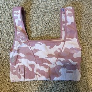 Good karma square neck bra by FP movement! Pink and white camouflage!